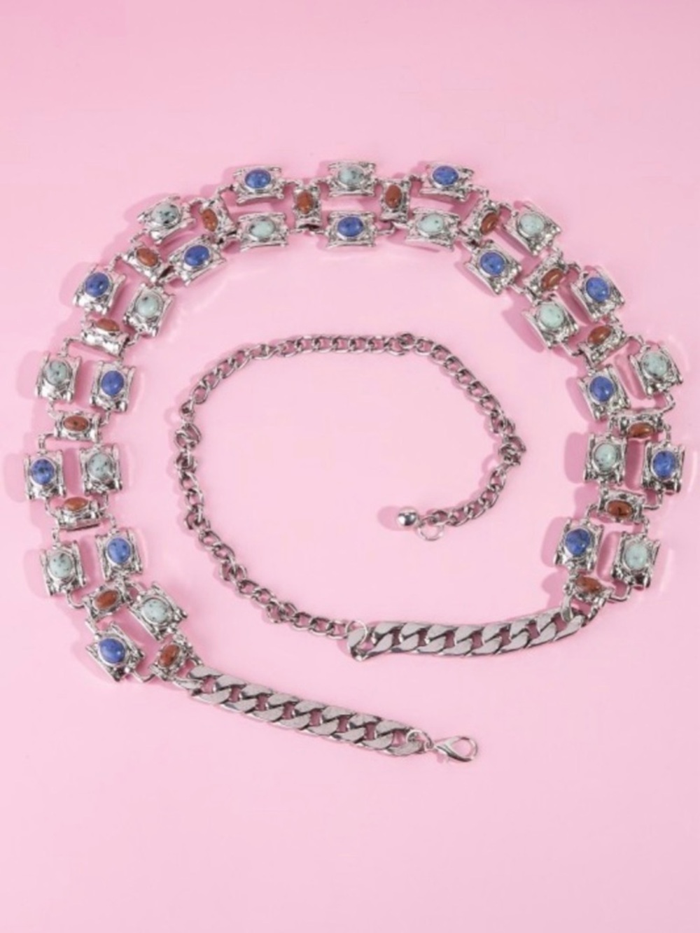 Silver Multicolor Gemstone Link Belt by